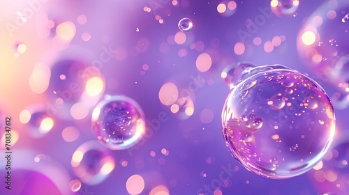 a collection of water bubbles in a purple air background,  bubbles floating on the surface of the water.purple water bubles close up © Planetz
