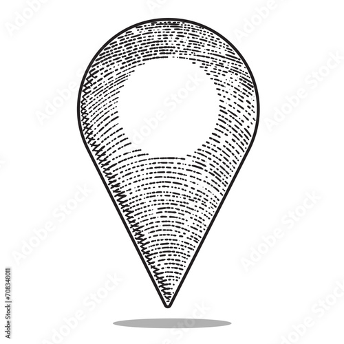 location icon vector engraving style hand drawn black and white