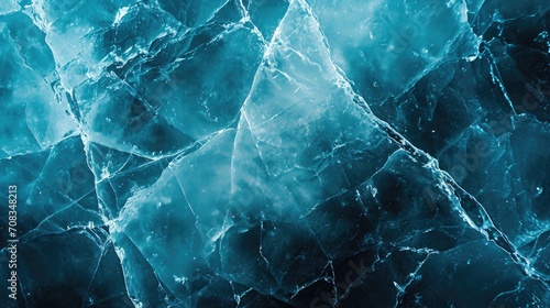 Beautiful winter natural blue ice texture of surface of frozen. Nature abstract pattern of white cracks. Winter seasonal background, mock up, flat lay, ice texture background photo