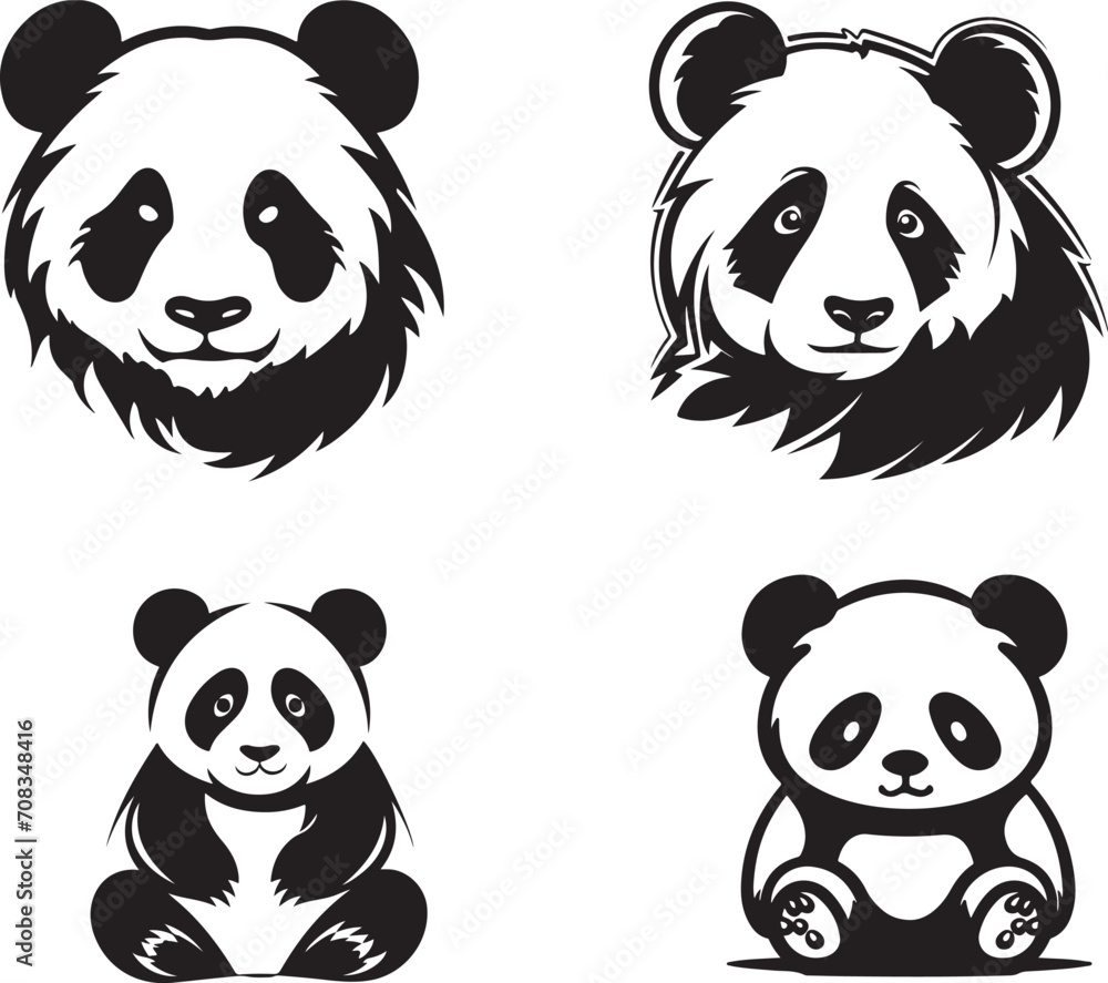 set of cute panda's on isolated background generative ai set of cute panda's on isolated background generative ai