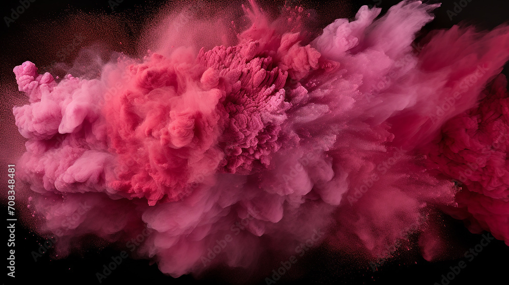abstract pink powder explosion on black background