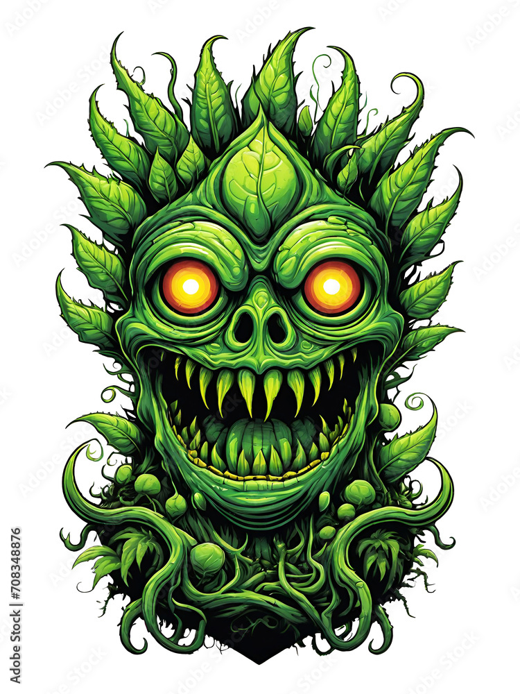 Green monster plants character design illustration on transparent background