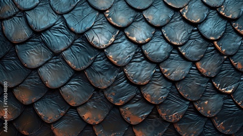 A detailed image showing a close up of a luxurious gold and black dragon scale pattern. Ideal for fantasy-themed designs, gaming graphics, fashion textiles, and interior decor. photo