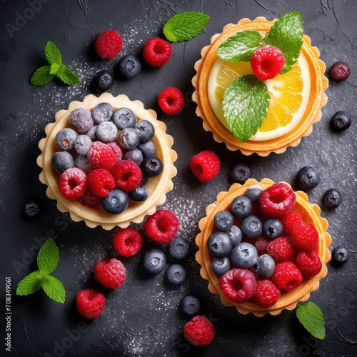 Colorful berry tartlets