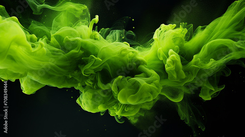black background with close up of green abstract ink explosion