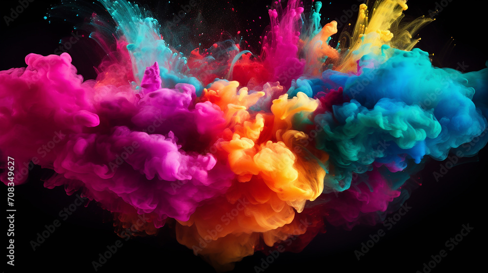 Fototapeta premium black background with colored powder explosion
