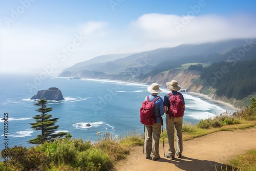Couple hiking on the Lost Coast Trail in California © duyina1990