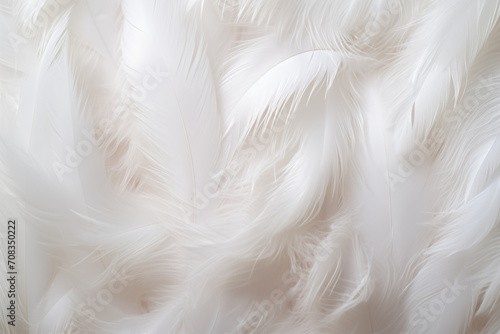  Closeup, white and feathers background, feather and bird plumage for creative banner, texture or detail space for angel