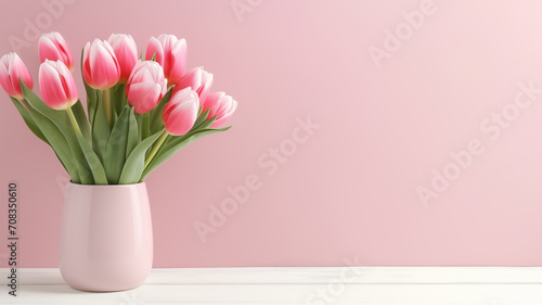 Creative concept for International Mother and Family Day Pink tulip flower arrangement #708350610