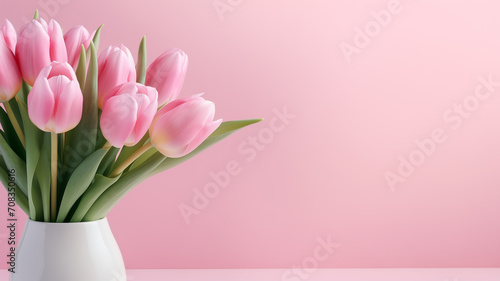 Creative concept for International Mother and Family Day Pink tulip flower arrangement © Teerasak