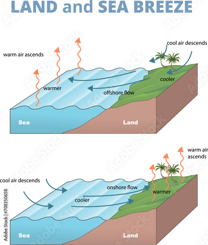 illustration of land and sea breeze diagram