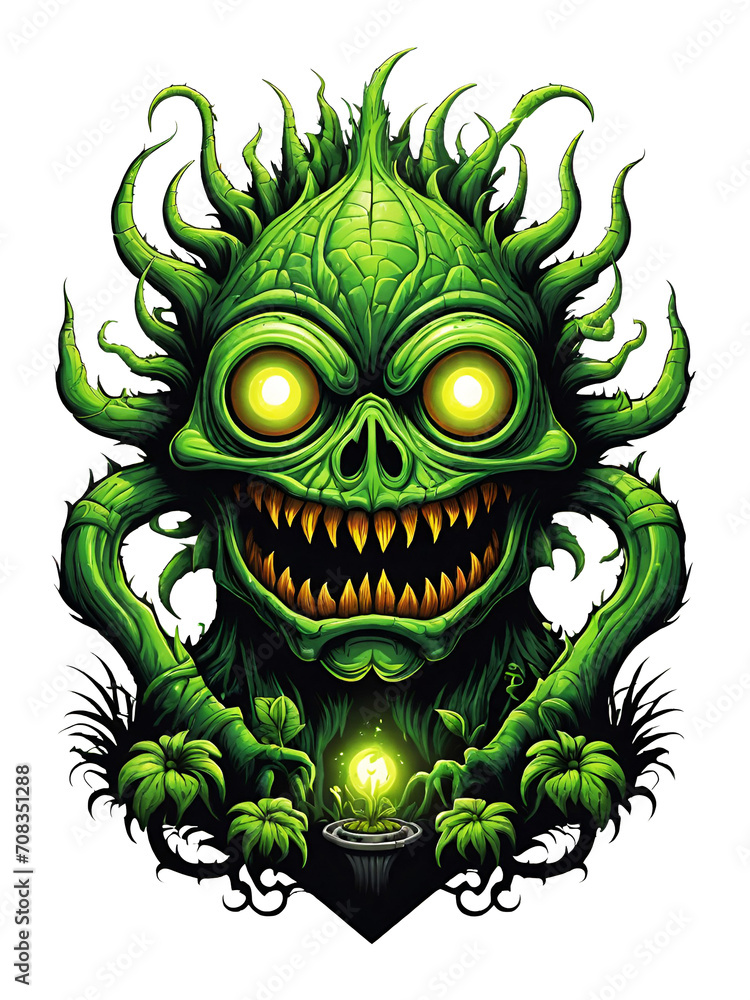 Green monster plants character design illustration on transparent background