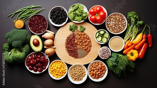 Healthy plant based food, foods for lowering cholesterol, portfolio diet products, top view