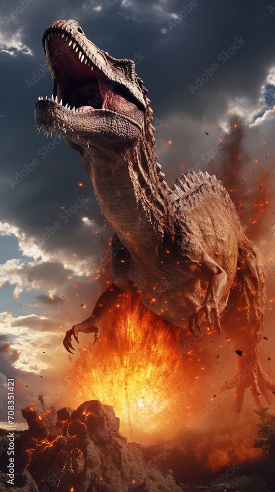 Prehistoric Dinosaur In Volcanic Eruption Prehistoric Dinosaur In Volcanic Eruption