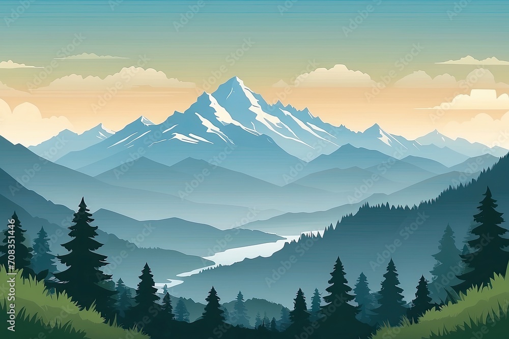 Nature Landscape Flat Background For Graphic Design