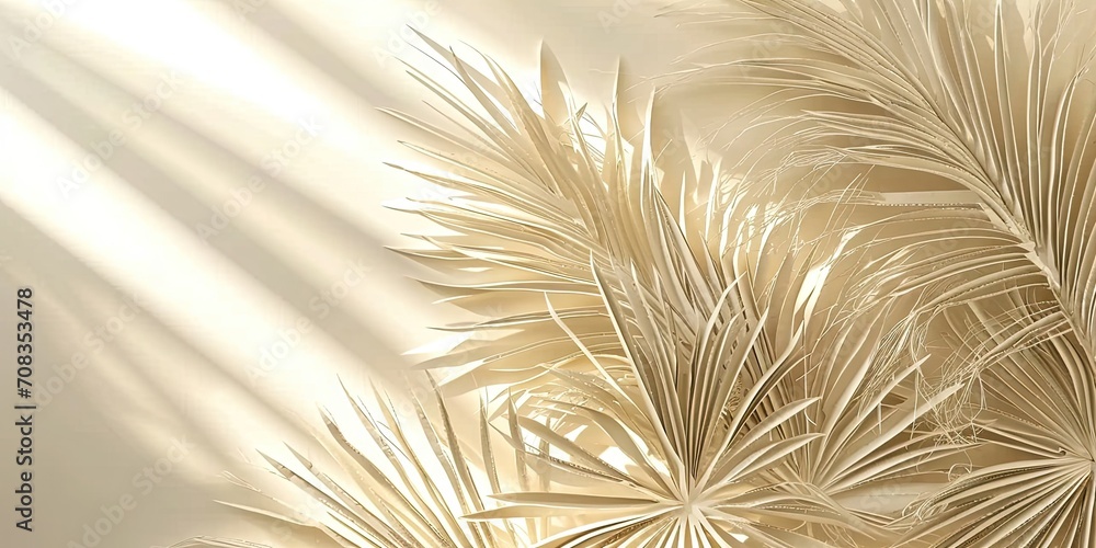 Obraz premium Tropical paradise dreams. Captivating macro shot of palm leaves bright summer sky perfect for conveying exotic beauty and freshness of nature in decorative sunlit pattern