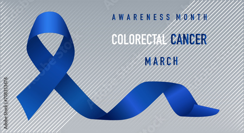 Blue ribbon as a symbol of Colorectal cancer awareness. Prevention month.