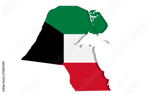 Kuwait detailed geographical map with country flag. Painted in the colors of the national flag, on a white background.