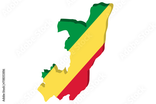 Congo detailed geographical map with country flag. Painted in the colors of the national flag, on a white background.