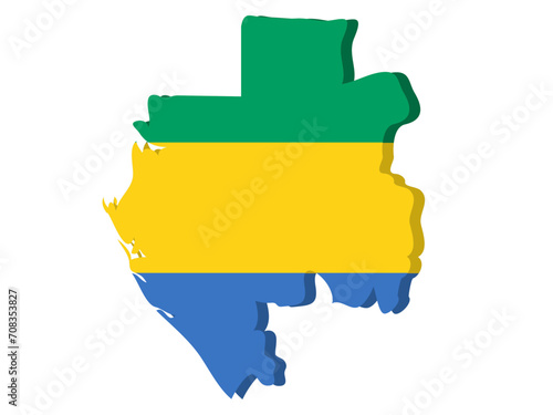 Gabon detailed geographical map with country flag. Painted in the colors of the national flag, on a white background.