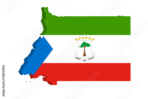 Equatorial Guinea detailed geographical map with country flag. Painted in the colors of the national flag, on a white