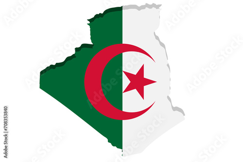Algeria detailed geographical map with country flag. Painted in the colors of the national flag, on a white background.