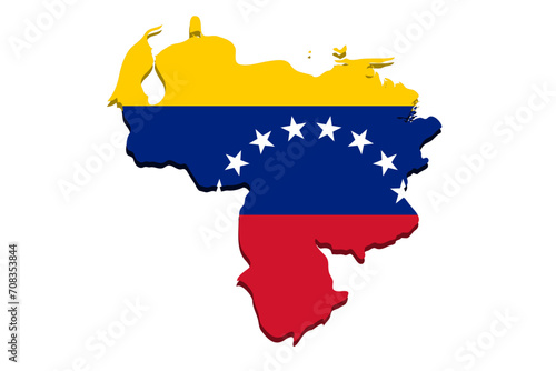 Venezuela detailed geographical map with country flag. Painted in the colors of the national flag, on a white background.