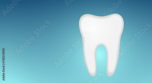 Healthy human molar. Flat design. Icon, white tooth, on a blue gradient background. The concept of hygiene, prosthetics and teeth whitening. Copy space