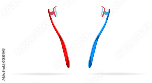 Brush your teeth, mouth, dental concept. Two red and blue toothbrushes on a white background. Copy space.