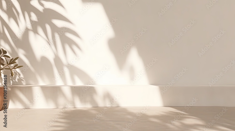 A wood table with a shadow projected on the wall. Suitable for interior design concepts, home decor, and product presentations emphasizing texture Empty minimal natural wooden table counter podium,