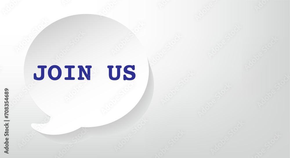 Join us, white round text message, bubble. Copy space. Join us, white round text message, bubble. Copy space.