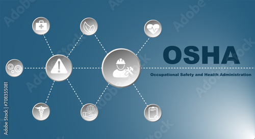 OSHA, Occupational Health and Safety Act. Concept table with icons. Flat vector illustration.
