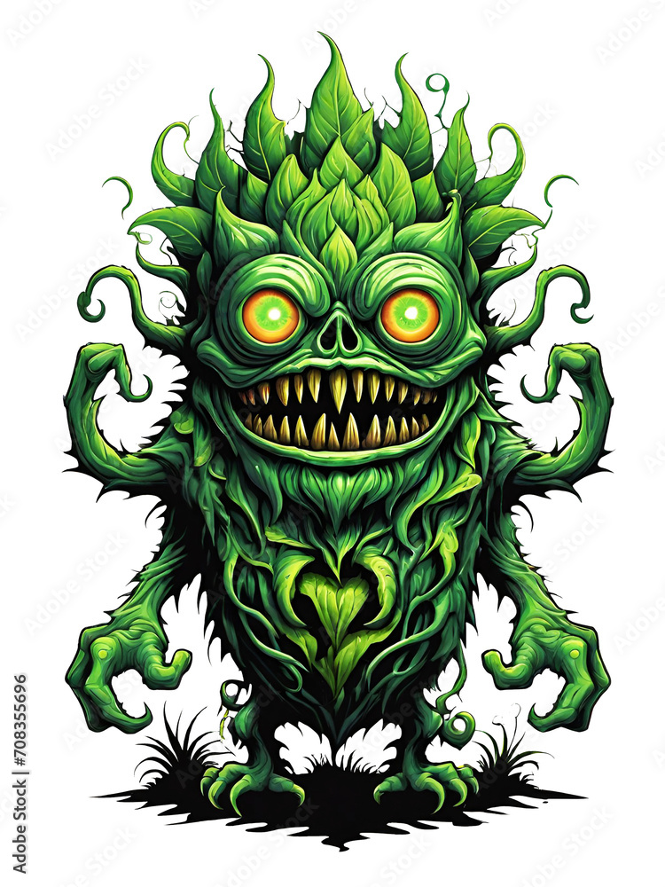 Green monster plants character design illustration on transparent background