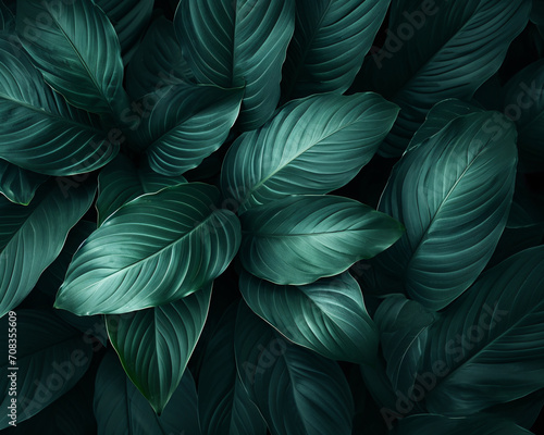 Tropical leaves of Spathiphyllum cannifolium, Peace lily, Fragrant spathiphyllum, ornamental plant. nature background
