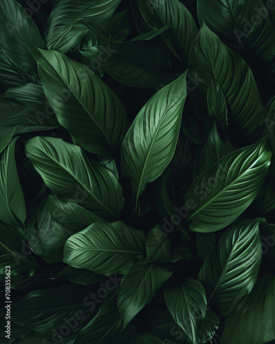Tropical leaves of Spathiphyllum cannifolium, Peace lily, Fragrant spathiphyllum, ornamental plant. nature background © Sara_P