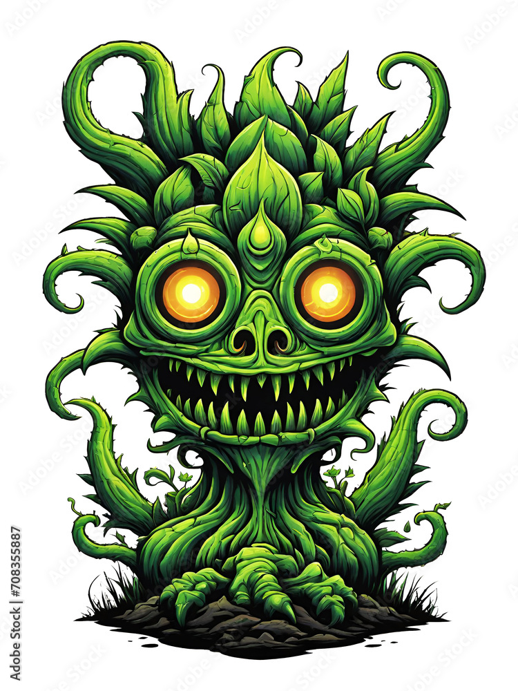 Green monster plants character design illustration on transparent background