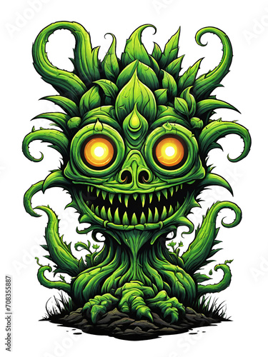 Obraz na płótnie Green monster plants character design illustration on transparent background w salonie