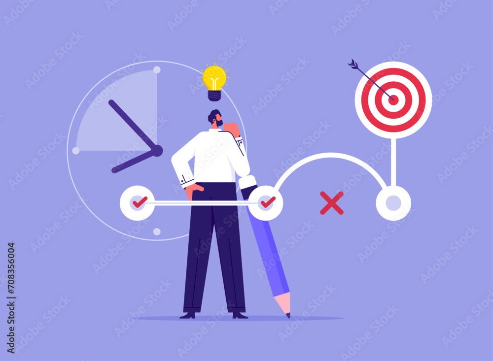 Business strategy planning, marketing tactic to achieve target concept, businessman planning process or sequence to finish project Business strategy planning, marketing tactic to achieve target concept, businessman planning process or sequence to finish project
