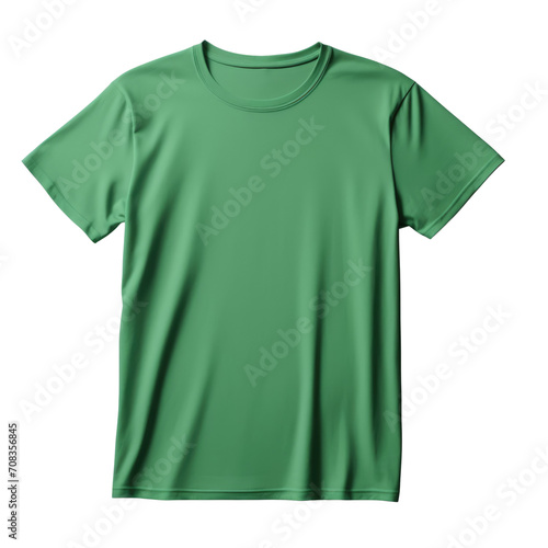 Plain green flat lay T-shirt on a transparent background.