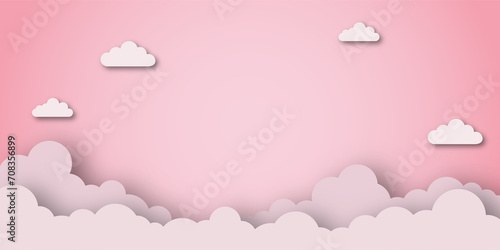 simple pink cloud love background cut paper shadow 3d style