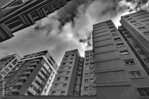 Black and white image of modern apartment building in Las Palmas de Gran Canaria