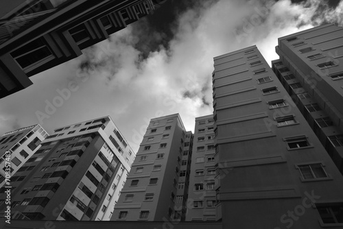 Black and white image of modern apartment building in Las Palmas de Gran Canaria