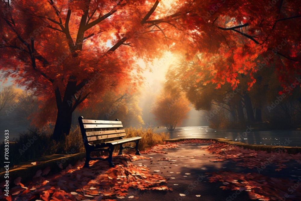 Cartoon illustration of an autumn landscape Cartoon illustration of an autumn landscape
