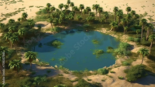 aerial view of lone lush green oasis in the middle