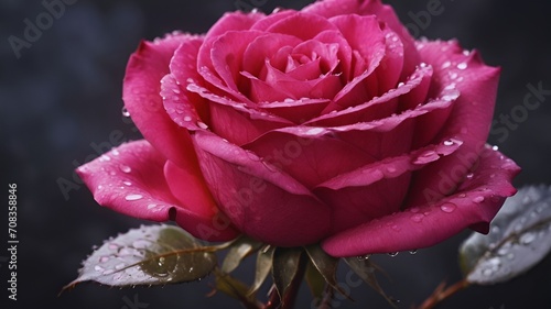 Beautiful pink rose with water drops all over the petals