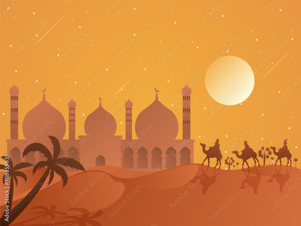 Ramadan Background With Desert And Mosque