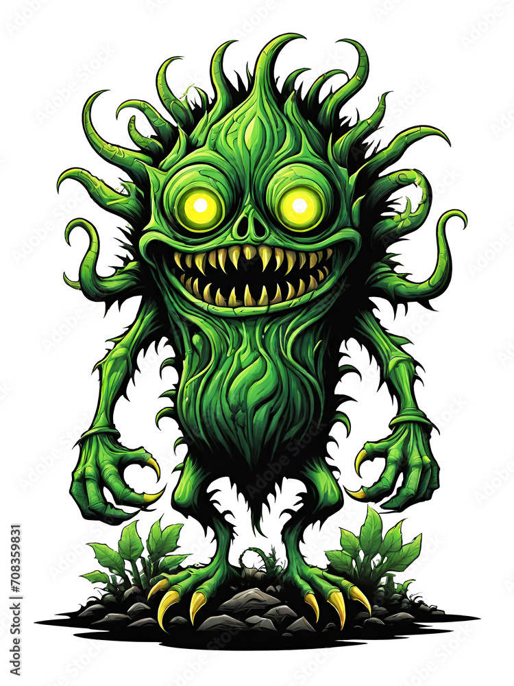 Green monster plants character design illustration on transparent background