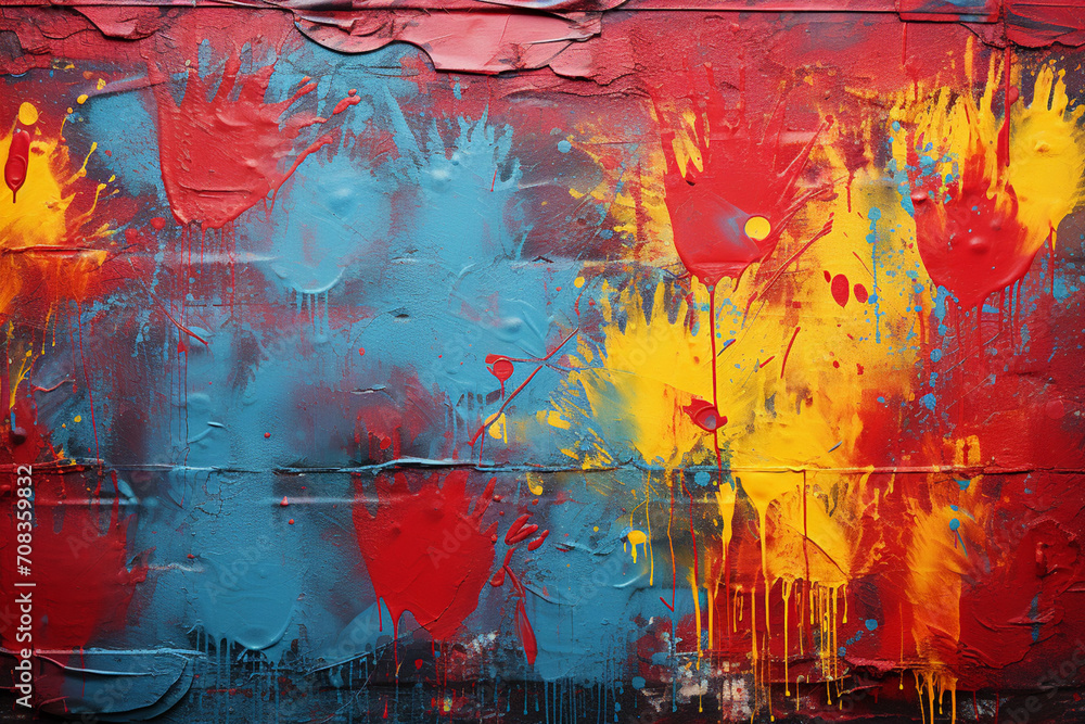 Simplistic, bold fingerprint lines on a backdrop of bright, graffiti art.