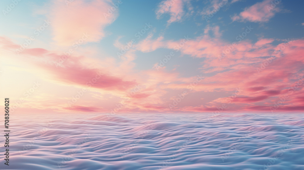 Simplistic fingerprint pattern on a background of soft, pastel clouds.