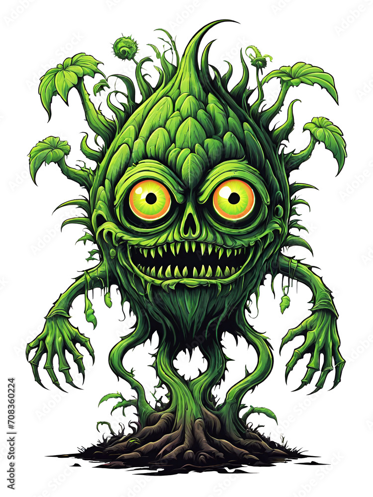 Green monster plants character design illustration on transparent background